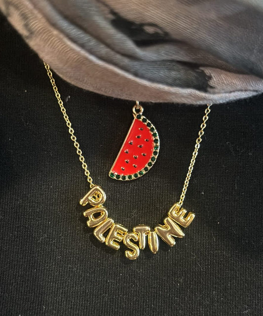 Bubble letter Palestine necklace